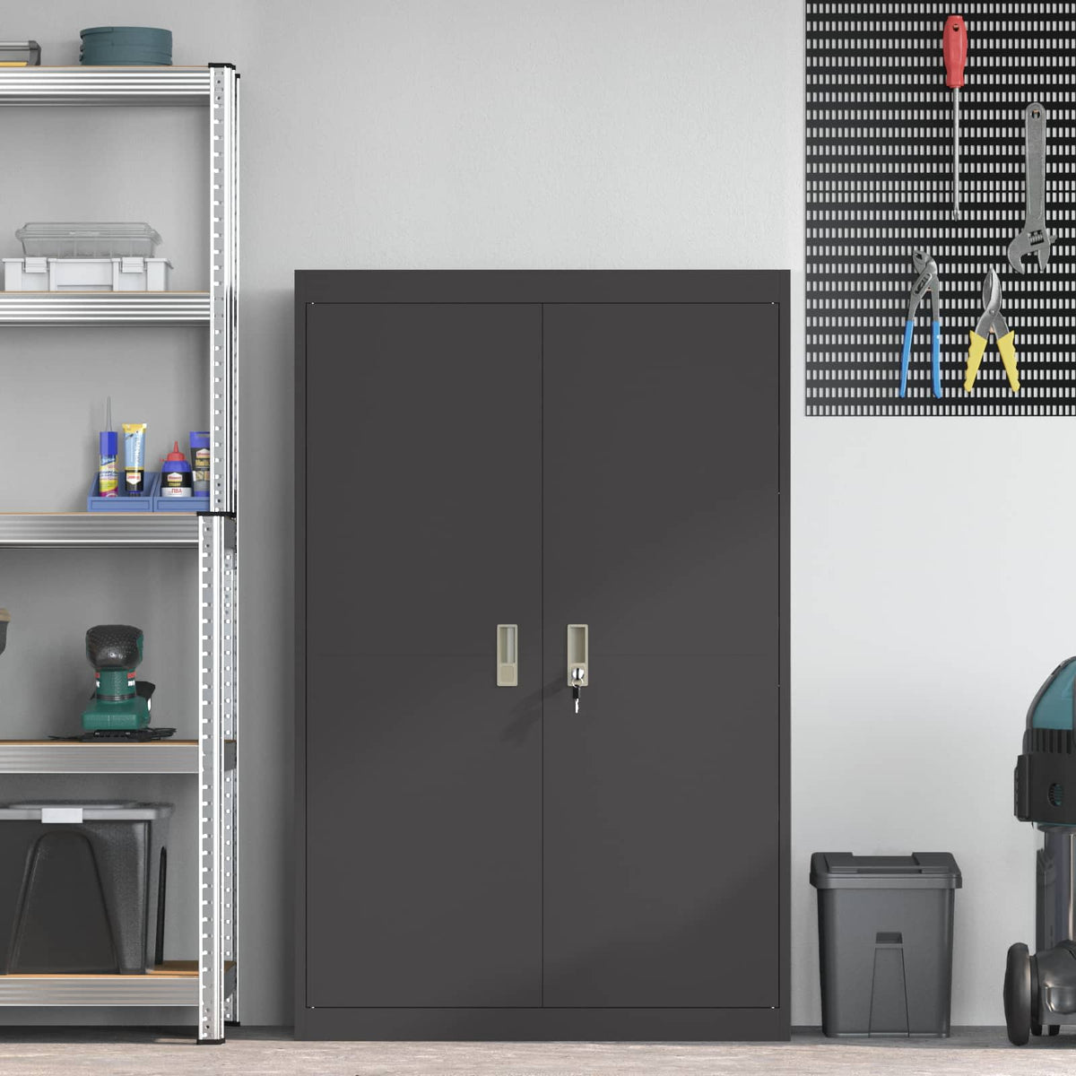 vidaXL Storage Cabinet Black 90 x 40 x 140 cm Steel 4