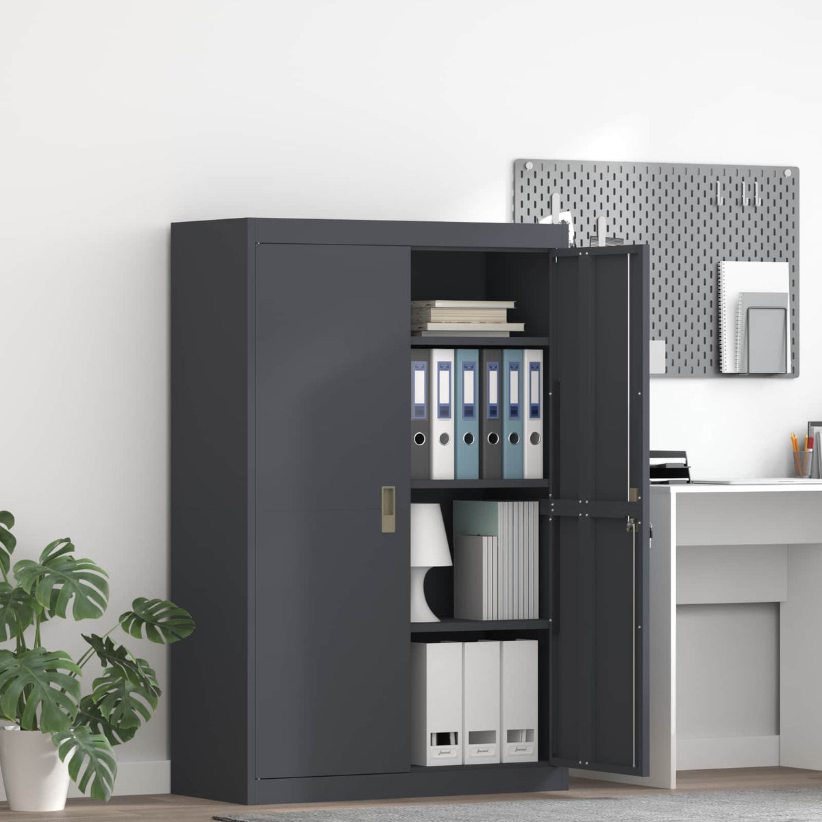 Storage Cabinet Steel Width 90 cm Anthracite 140 cm