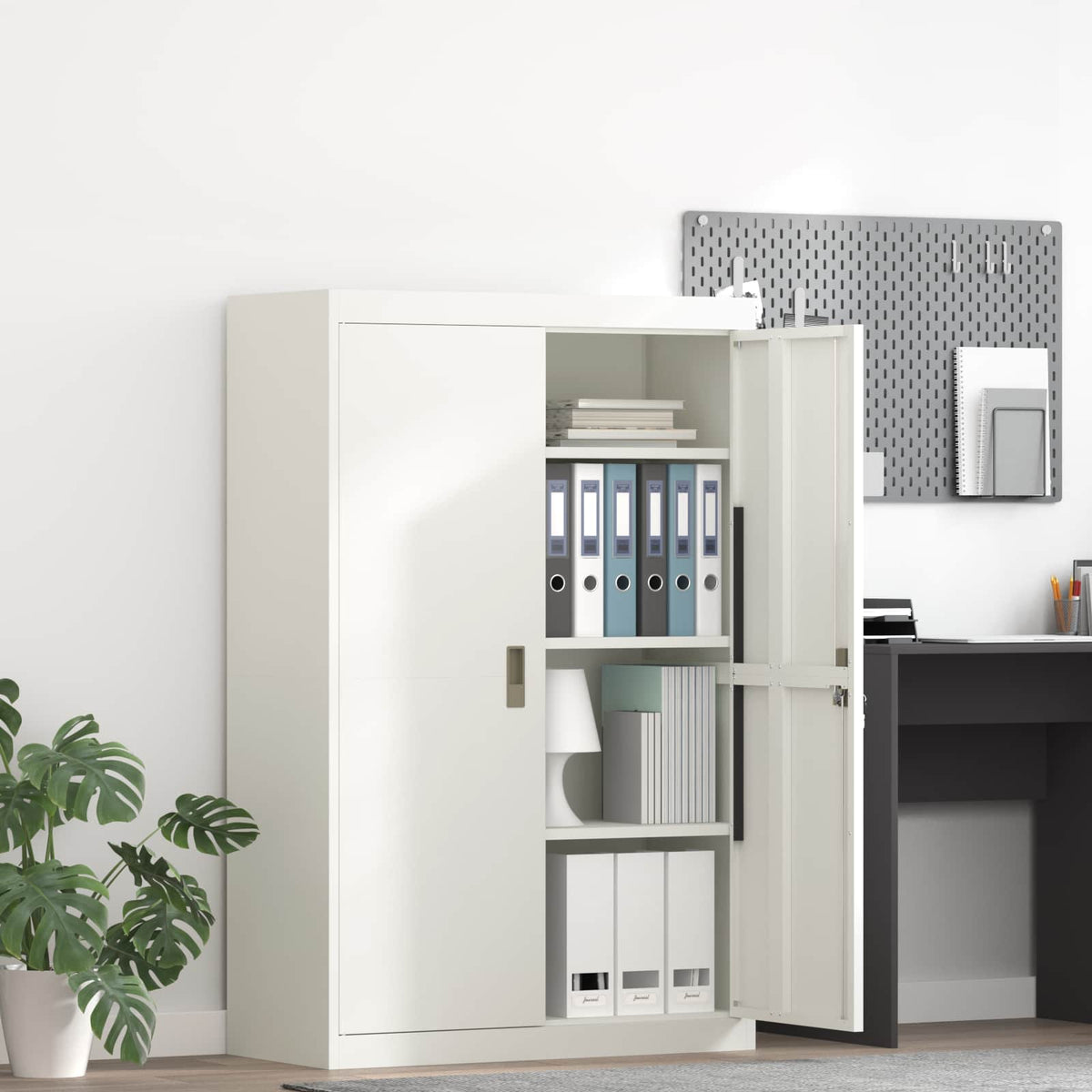 Storage Cabinet Steel Width 90 cm White 140 cm