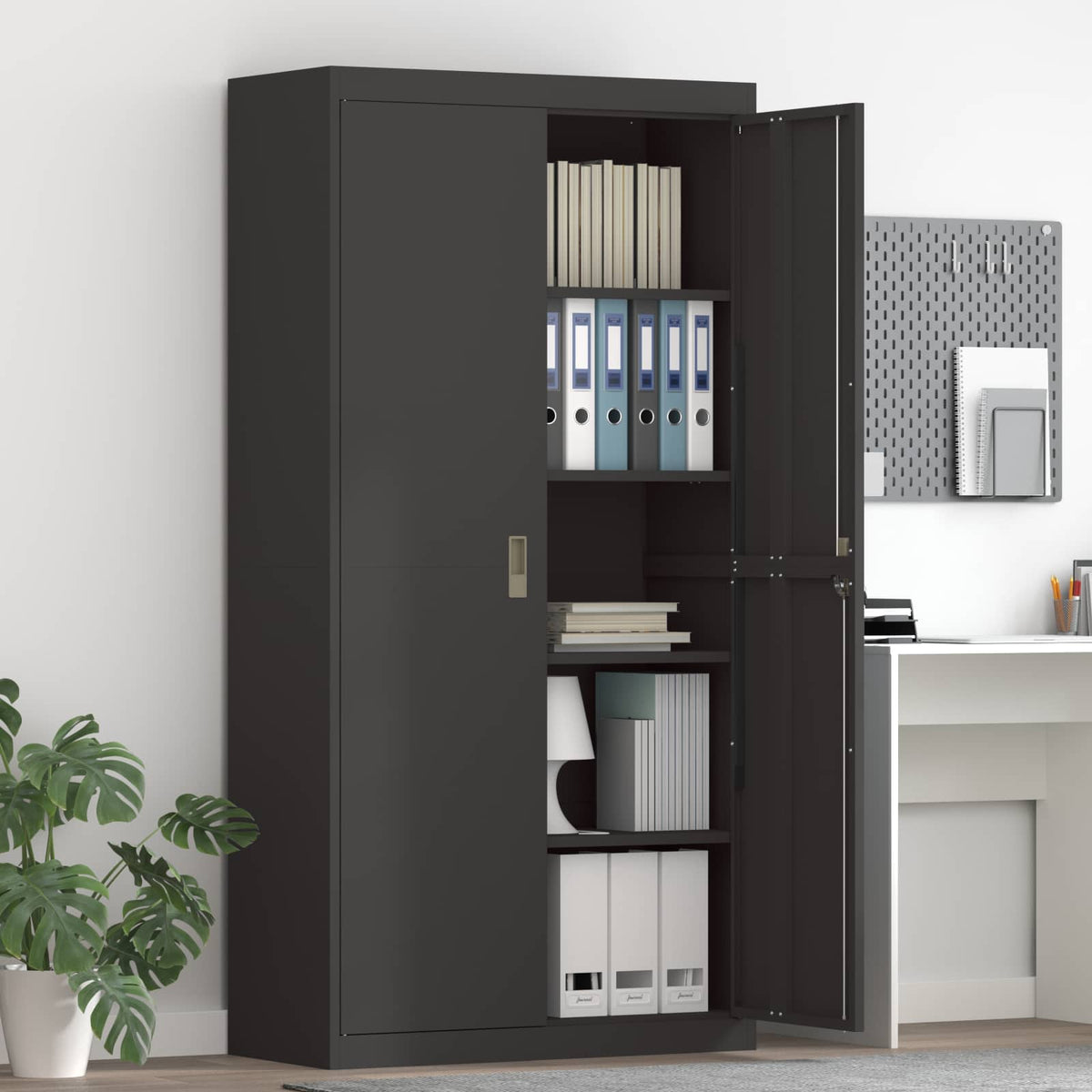 vidaXL Storage Cabinet Steel Width 90 cm Black