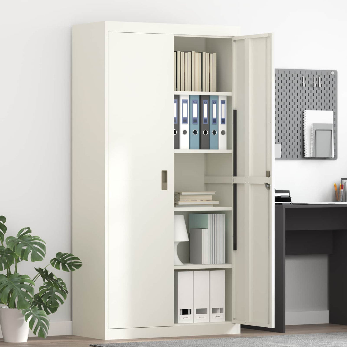 Storage Cabinet Steel Width 90 cm White 180 cm