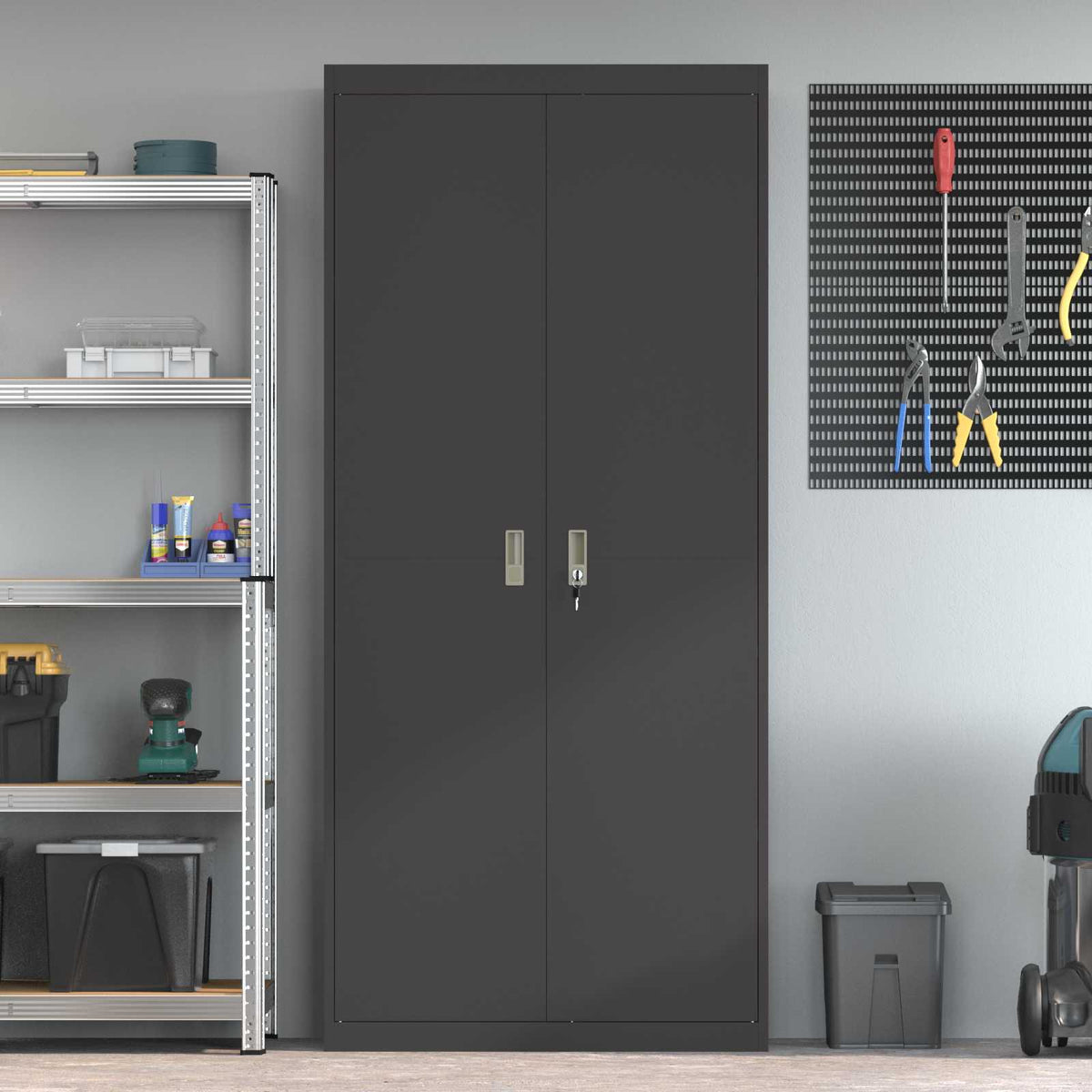 vidaXL Storage Cabinet Black 90 x 40 x 200 cm Steel 4