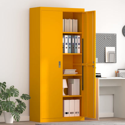 Storage Cabinet Steel Width 90 cm Mustard Yellow 200 cm