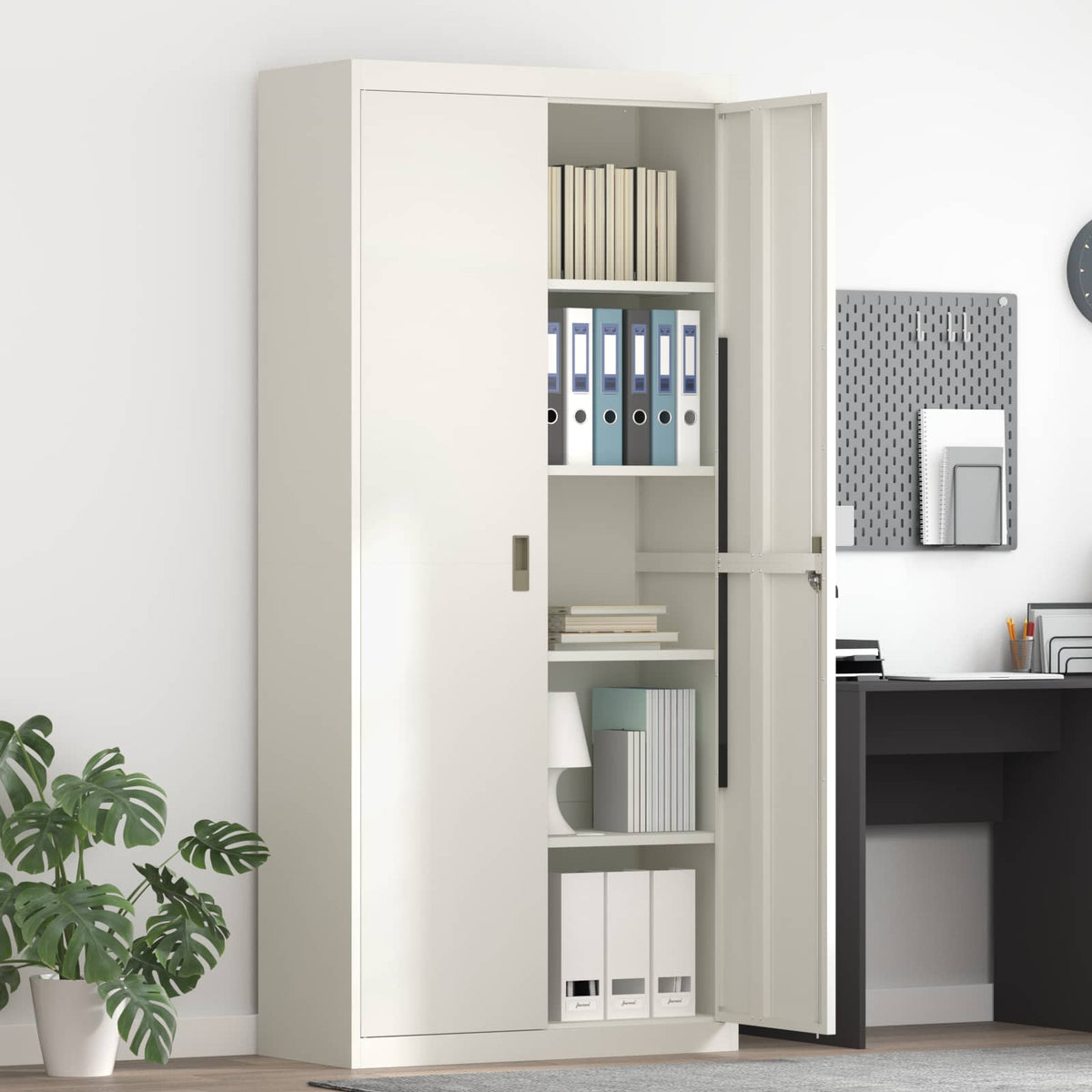 Storage Cabinet Steel Width 90 cm White 200 cm