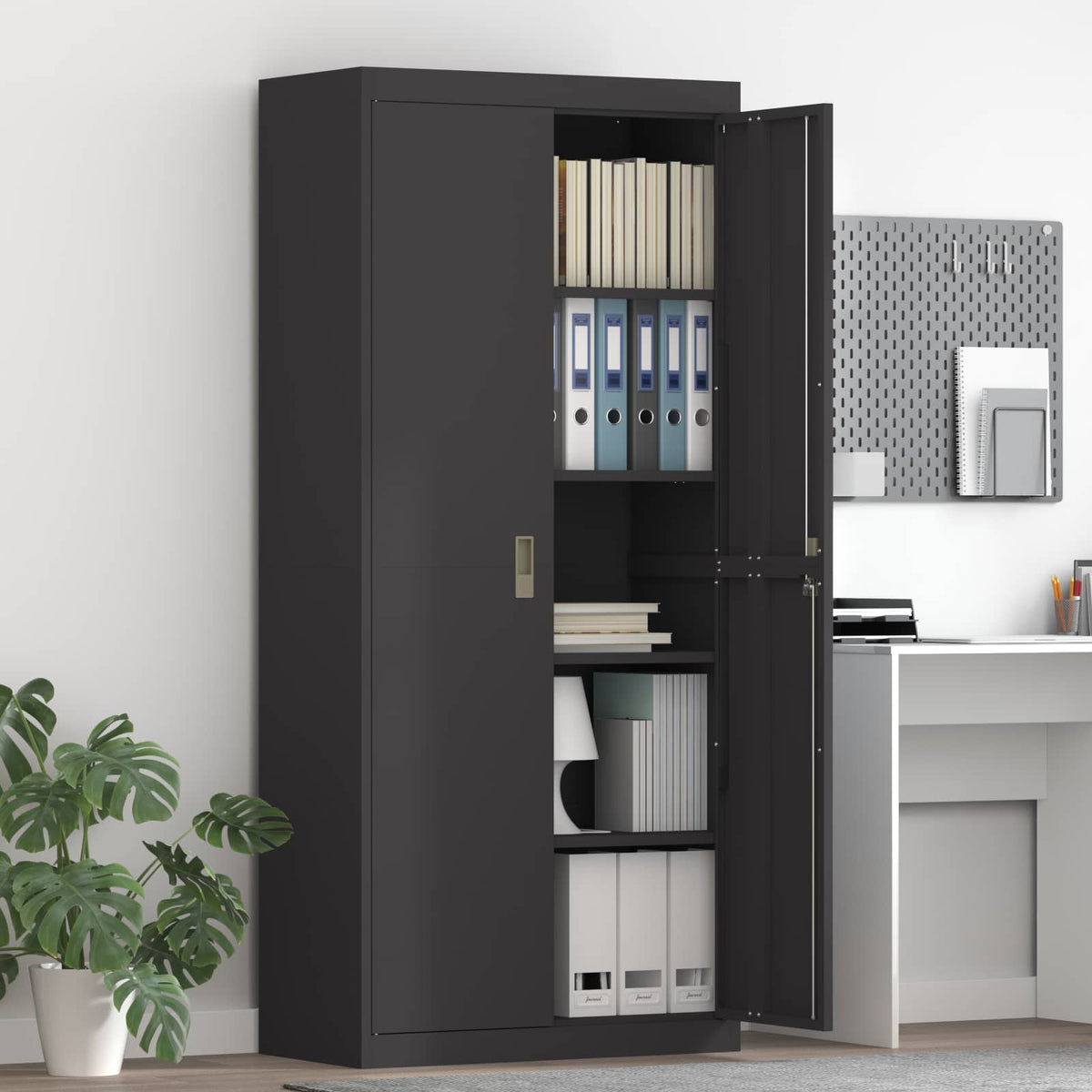 Storage Cabinet Steel Width 80 cm Black 180 cm
