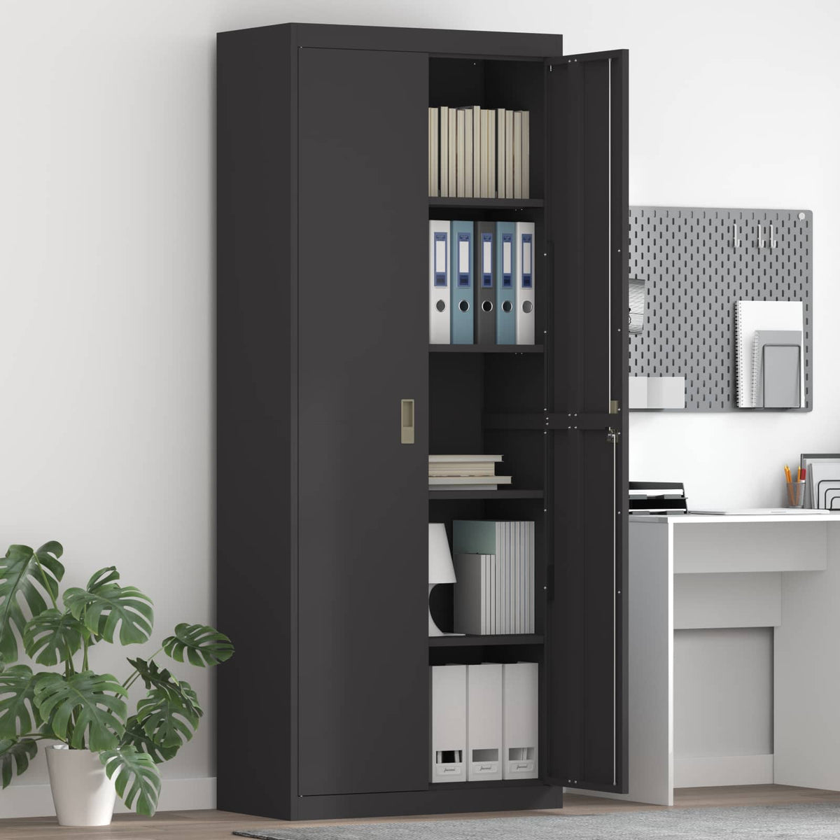 Storage Cabinet Steel Width 80 cm Black 200 cm