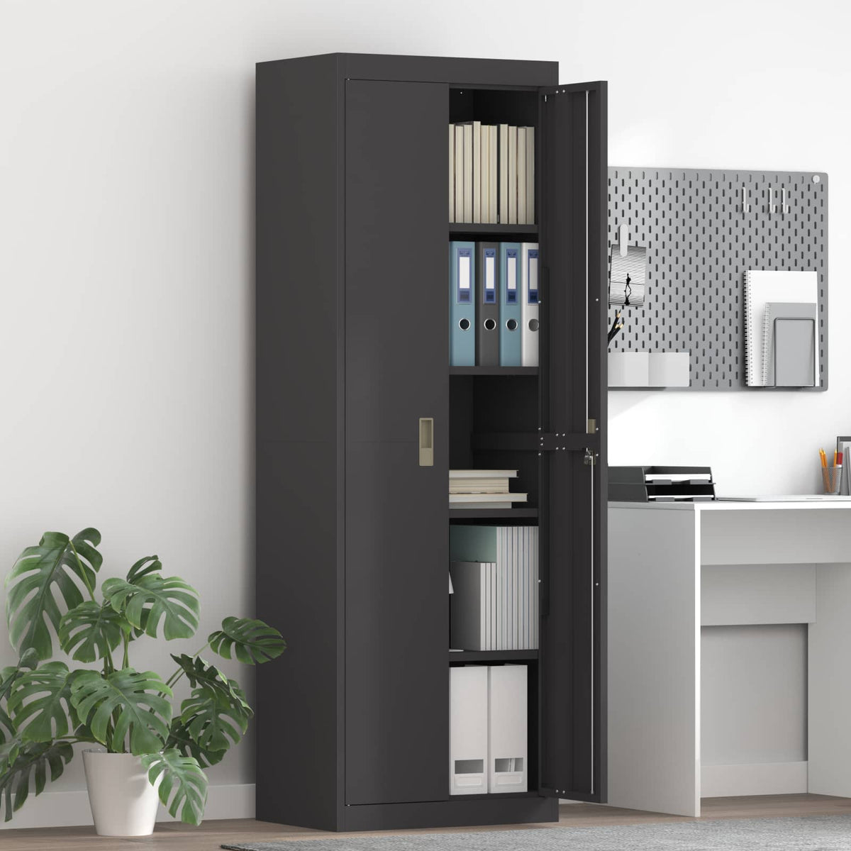 Storage Cabinet Steel Width 60 cm Black 180 cm