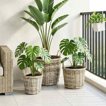 Planter Basket GENDT 3 pcs Natural Kubu Rattan Grey