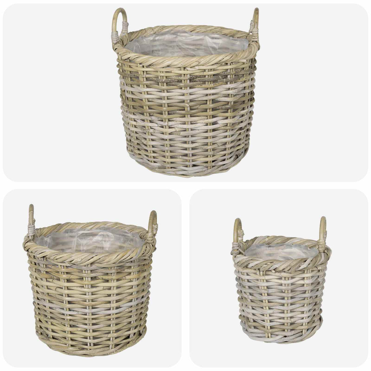 Planter Basket GENDT 3 pcs Natural Kubu Rattan Grey