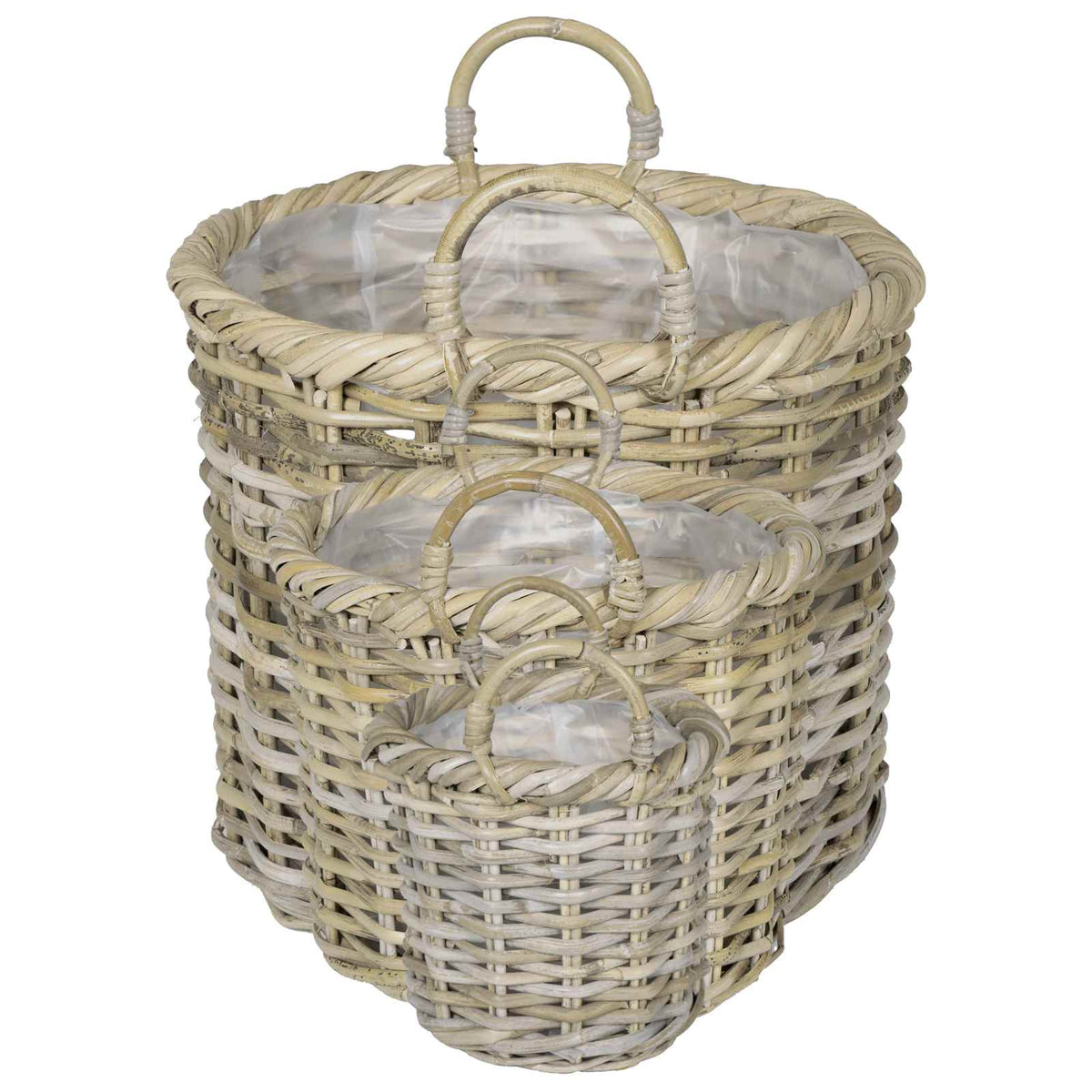 Planter Basket GENDT 3 pcs Natural Kubu Rattan Grey