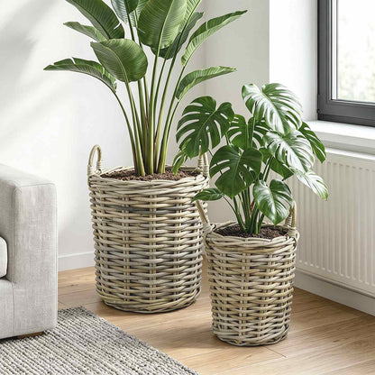 Planter Basket GENDT 2 pcs Natural Kubu Rattan Grey