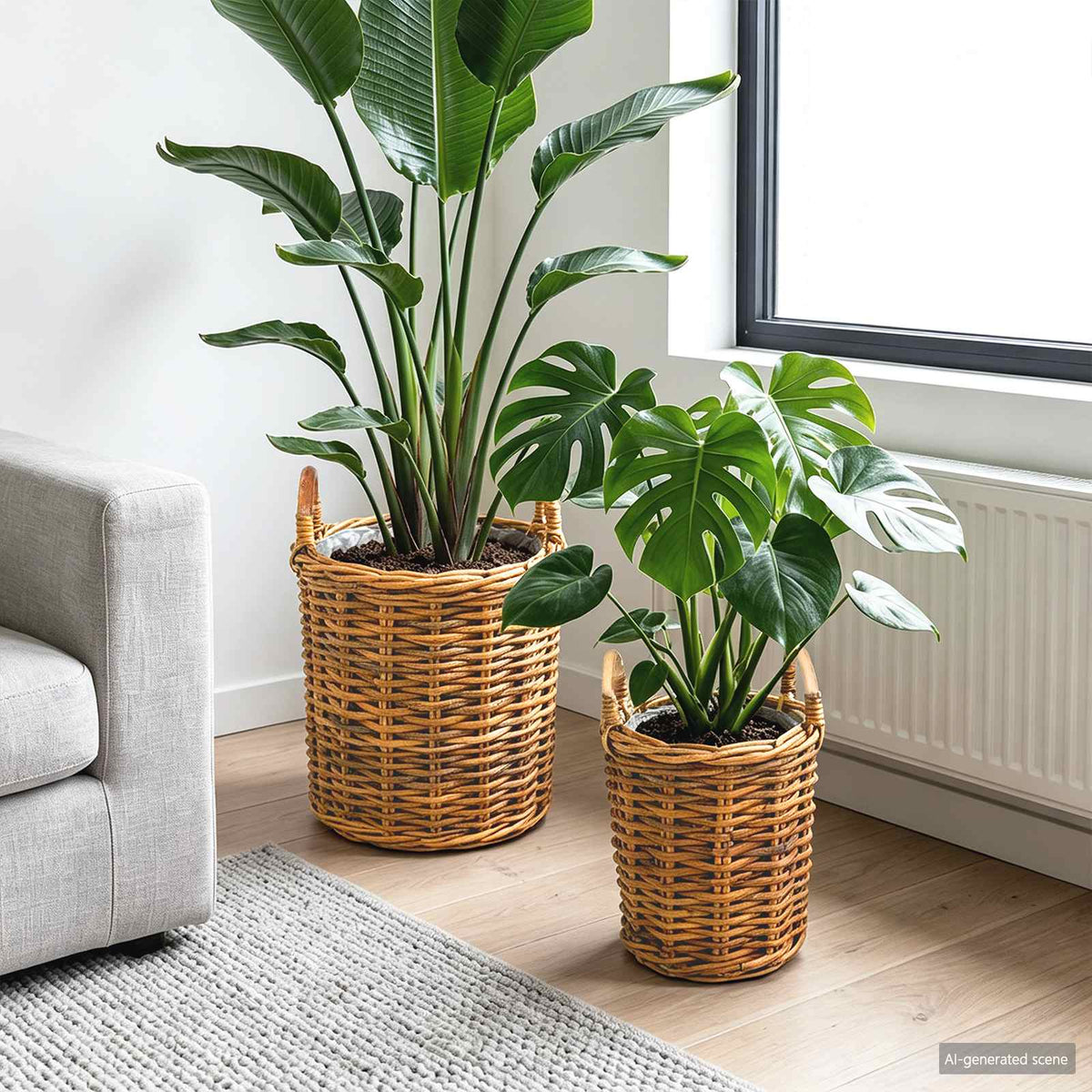 Planter Basket GENDT 2 pcs Natural Kubu Rattan Brown