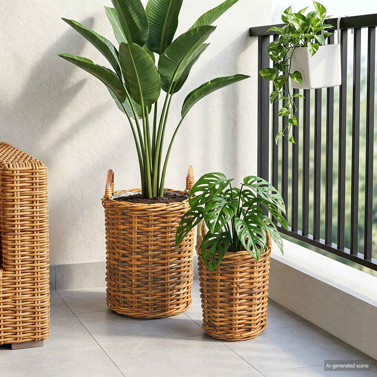Planter Basket GENDT 2 pcs Natural Kubu Rattan Brown