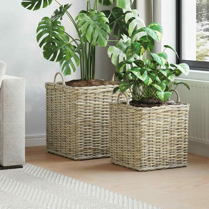Planter Basket GENDT 2 pcs Natural Kubu Rattan Grey