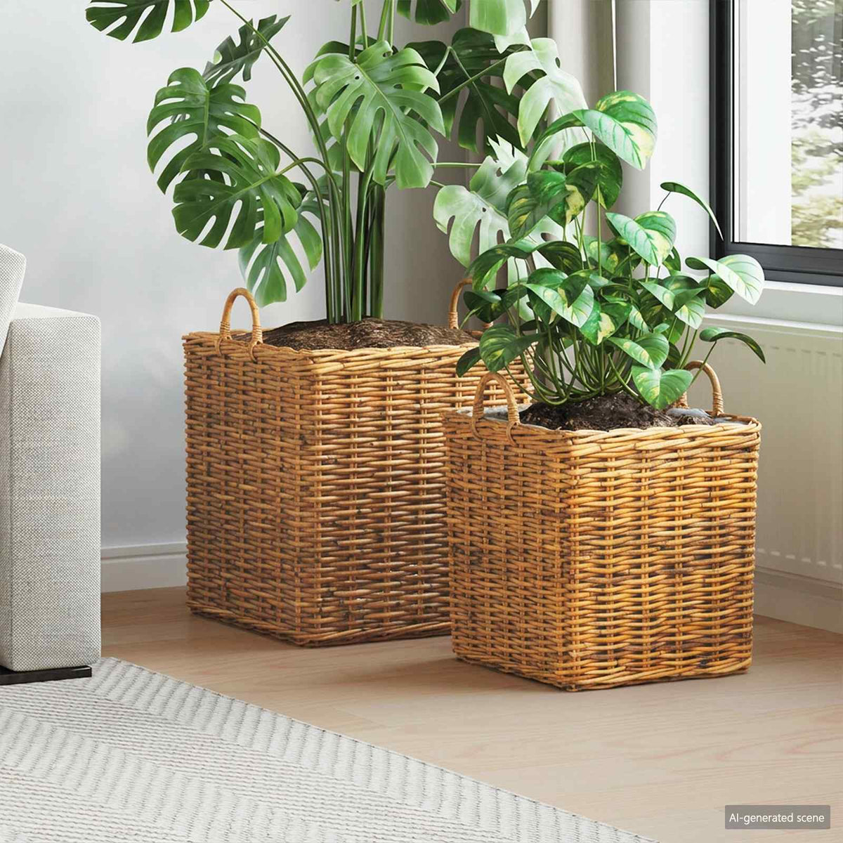 Planter Basket GENDT 2 pcs Natural Kubu Rattan Brown