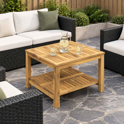 vidaXL Coffee Table Whitewash 60.5 x 60 x 45 cm Solid Acacia Wood 1