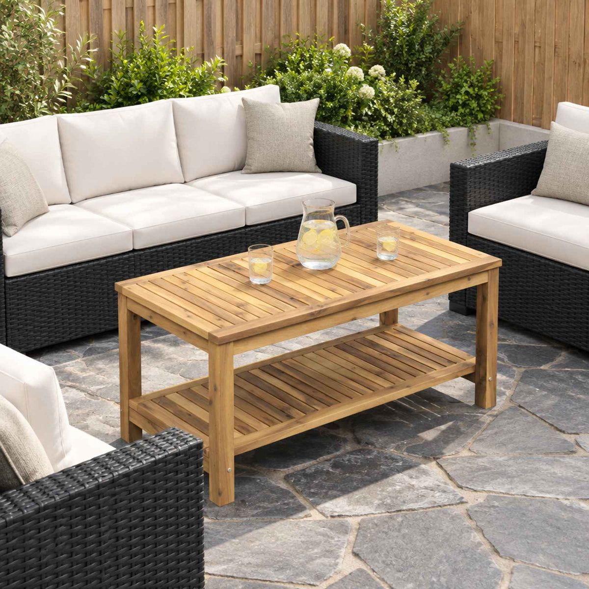 vidaXL Coffee Table Whitewash 100.5 x 49 x 45 cm Solid Acacia Wood 1