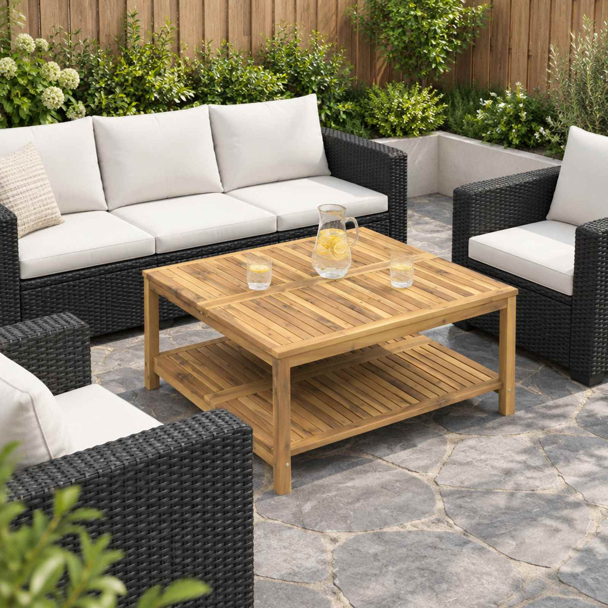 vidaXL Coffee Table Whitewash 100.5 x 98 x 45 cm Solid Acacia Wood 1