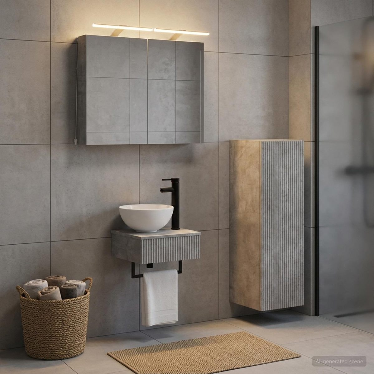 vidaXL Bathroom Cabinet Set 4 pcs Concrete Grey Engineered Wood 4