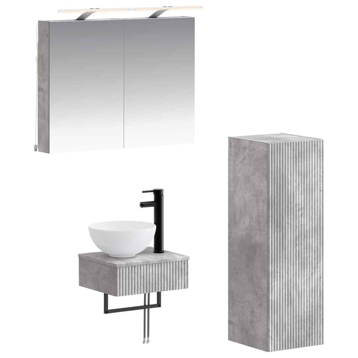 vidaXL Bathroom Cabinet Set 4 pcs Concrete Grey Engineered Wood 2