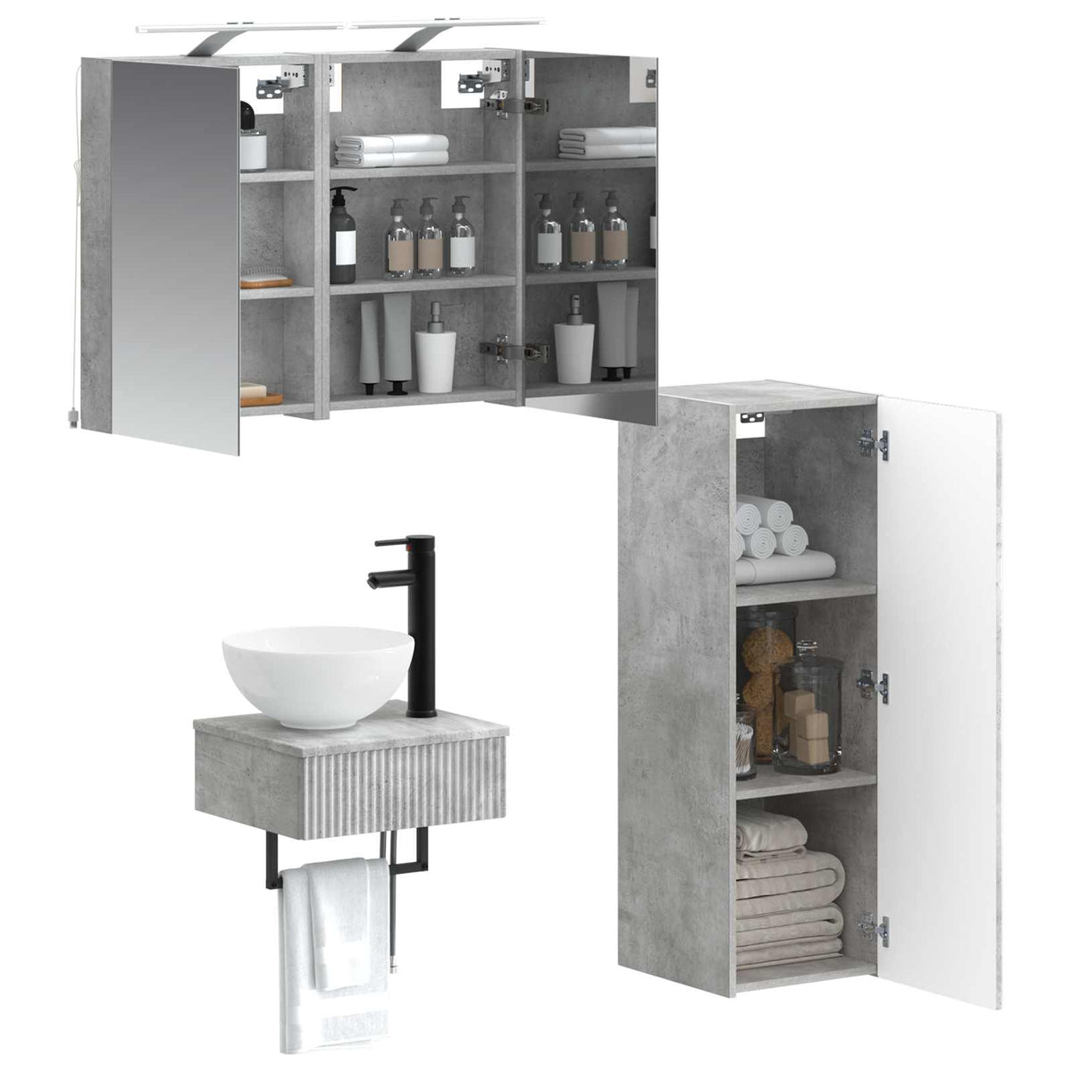 vidaXL Bathroom Cabinet Set 4 pcs Concrete Grey Engineered Wood 3