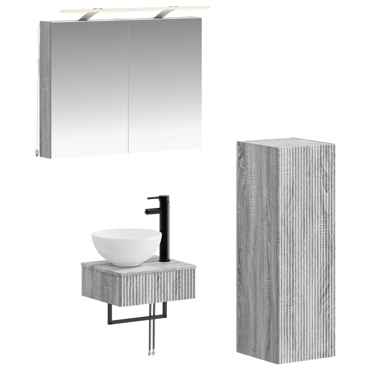 vidaXL Bathroom Cabinet Set 4 pcs Grey Sonoma Engineered Wood 2