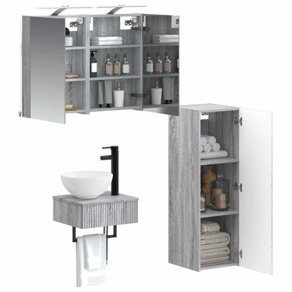 vidaXL Bathroom Cabinet Set 4 pcs Grey Sonoma Engineered Wood 3