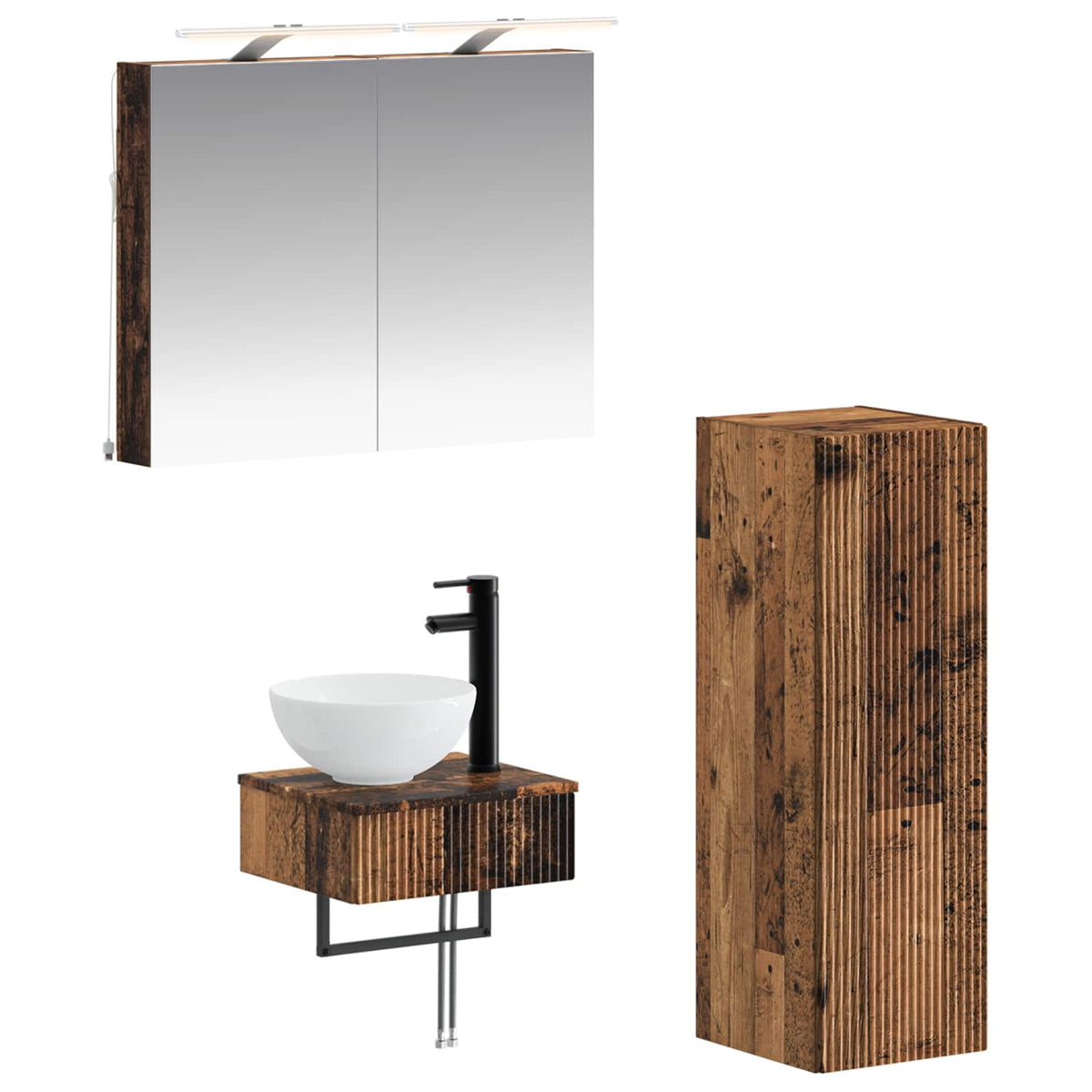 vidaXL Bathroom Cabinet Set 4 pcs Old Wood Engineered Wood 2