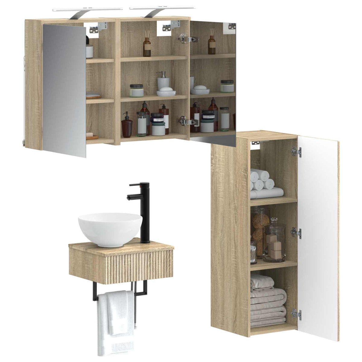 vidaXL Bathroom Cabinet Set 4 pcs Sonoma Oak Engineered Wood 3