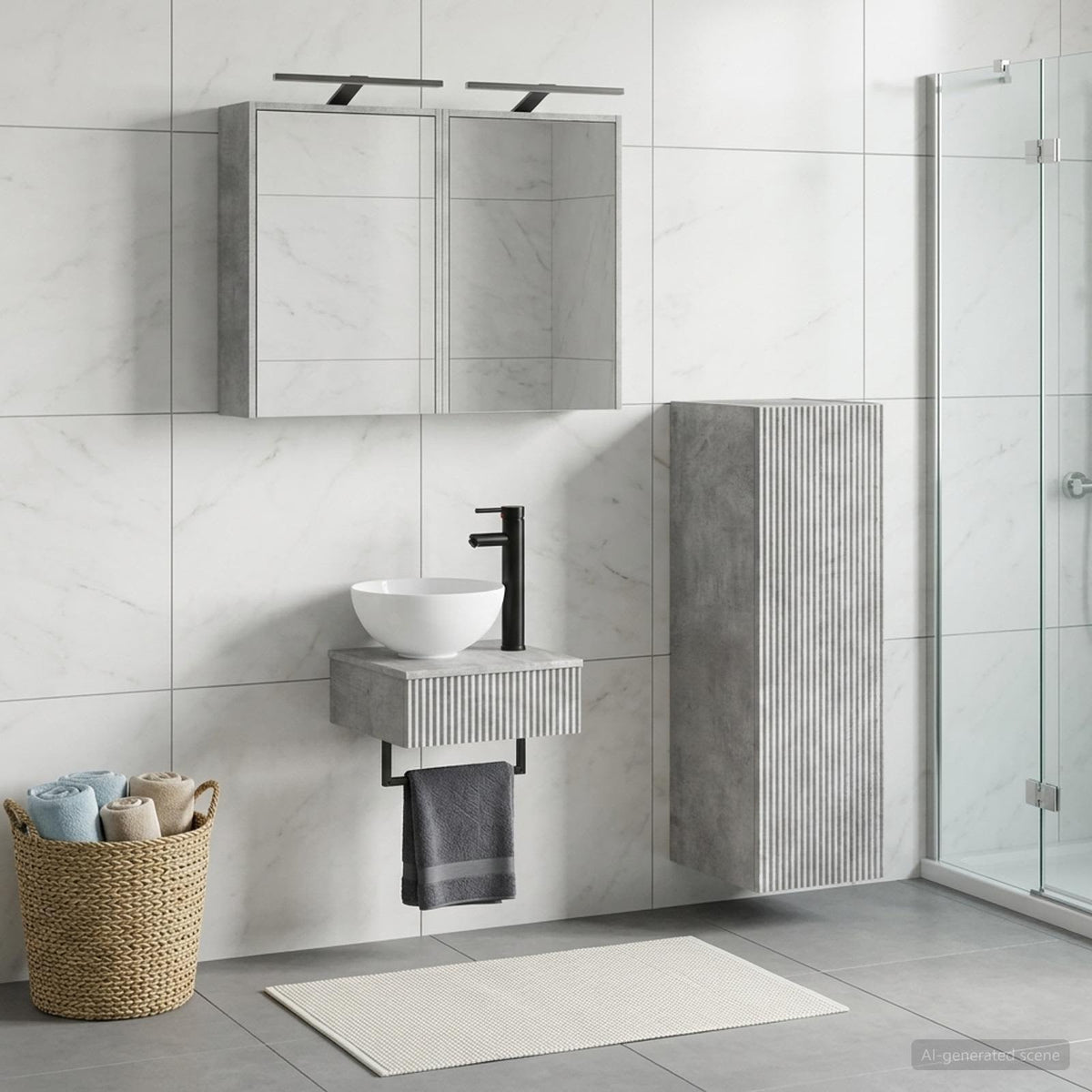 vidaXL Bathroom Cabinet Set 4 pcs Concrete Grey Engineered Wood 4