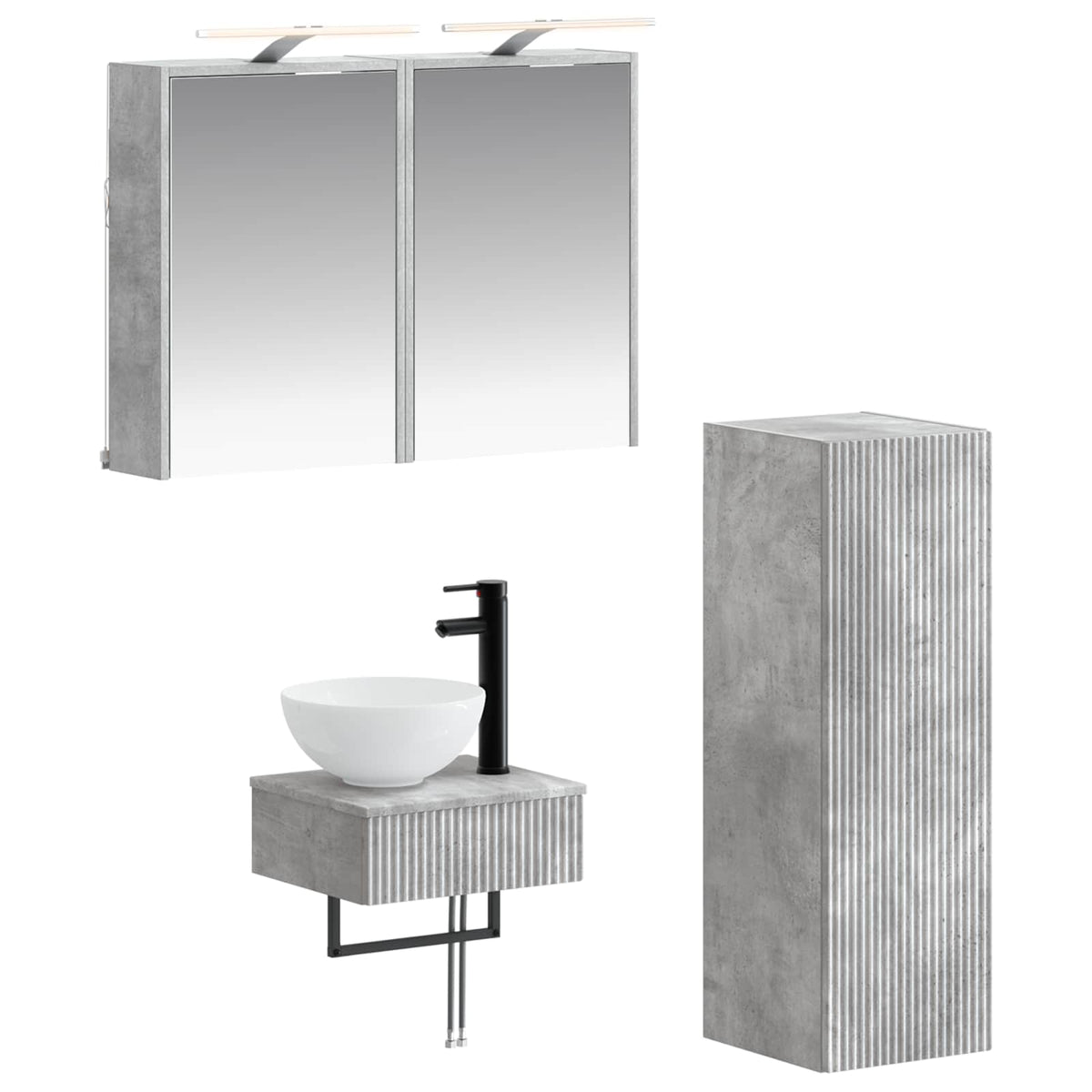 vidaXL Bathroom Cabinet Set 4 pcs Concrete Grey Engineered Wood 2