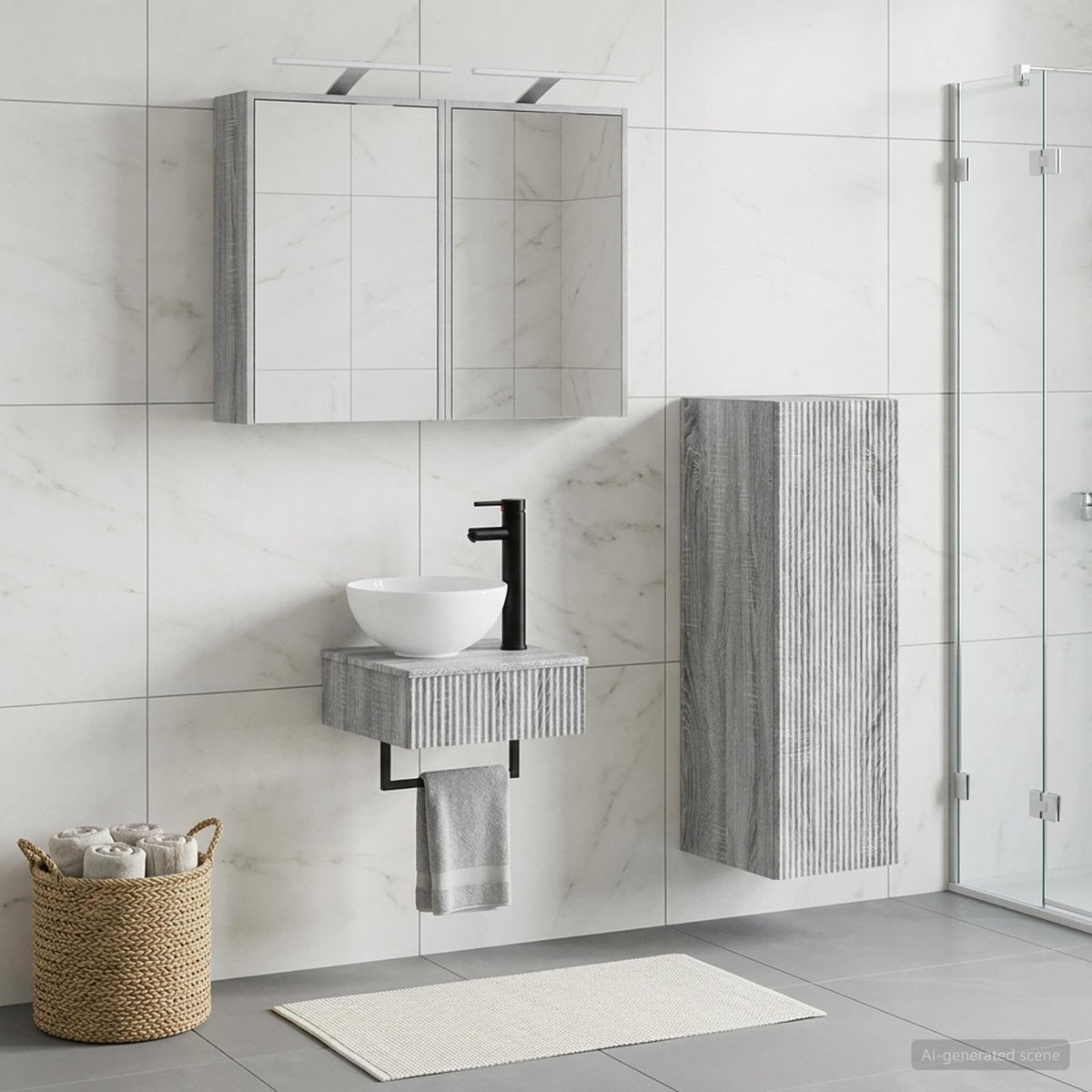 vidaXL Bathroom Cabinet Set 4 pcs Grey Sonoma Engineered Wood 4