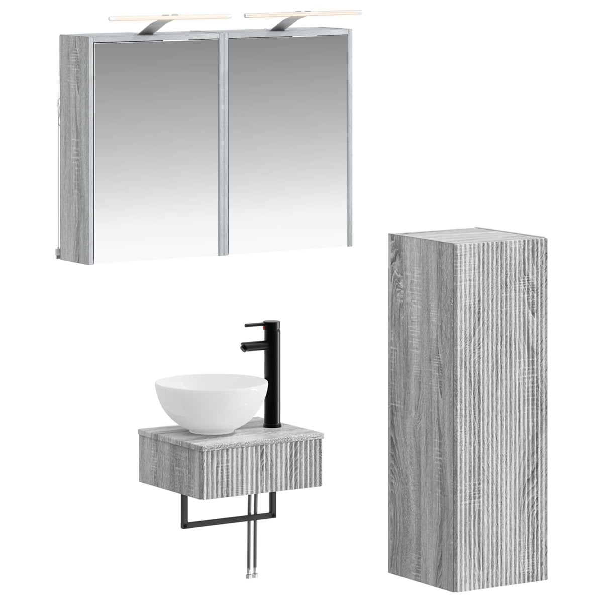 vidaXL Bathroom Cabinet Set 4 pcs Grey Sonoma Engineered Wood 2