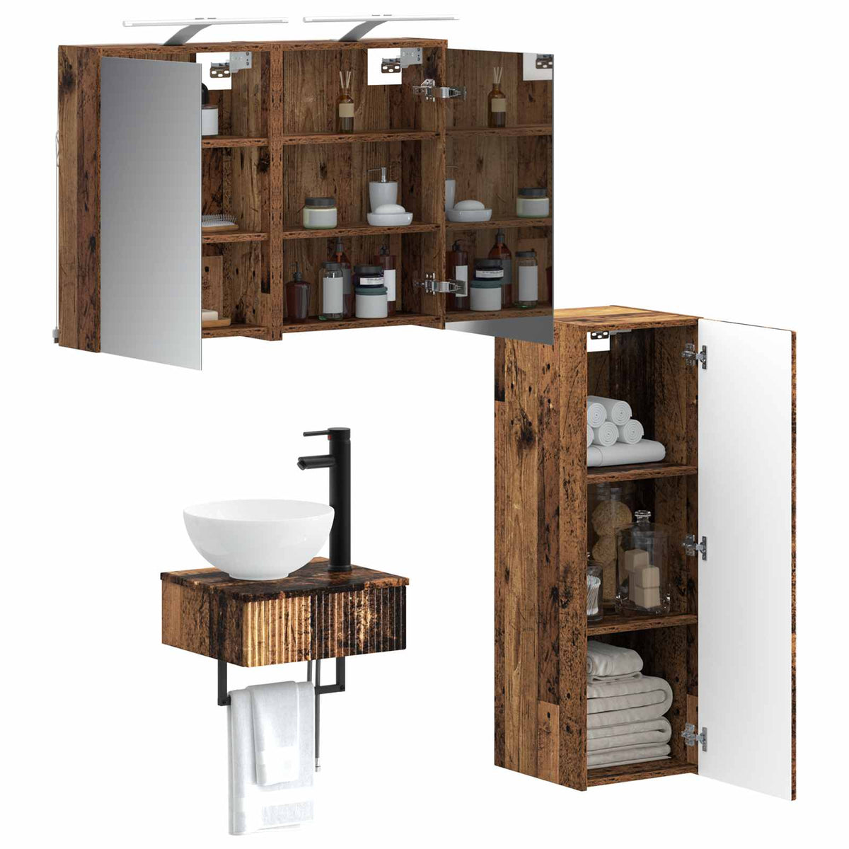 vidaXL Bathroom Cabinet Set 4 pcs Old Wood Engineered Wood 3