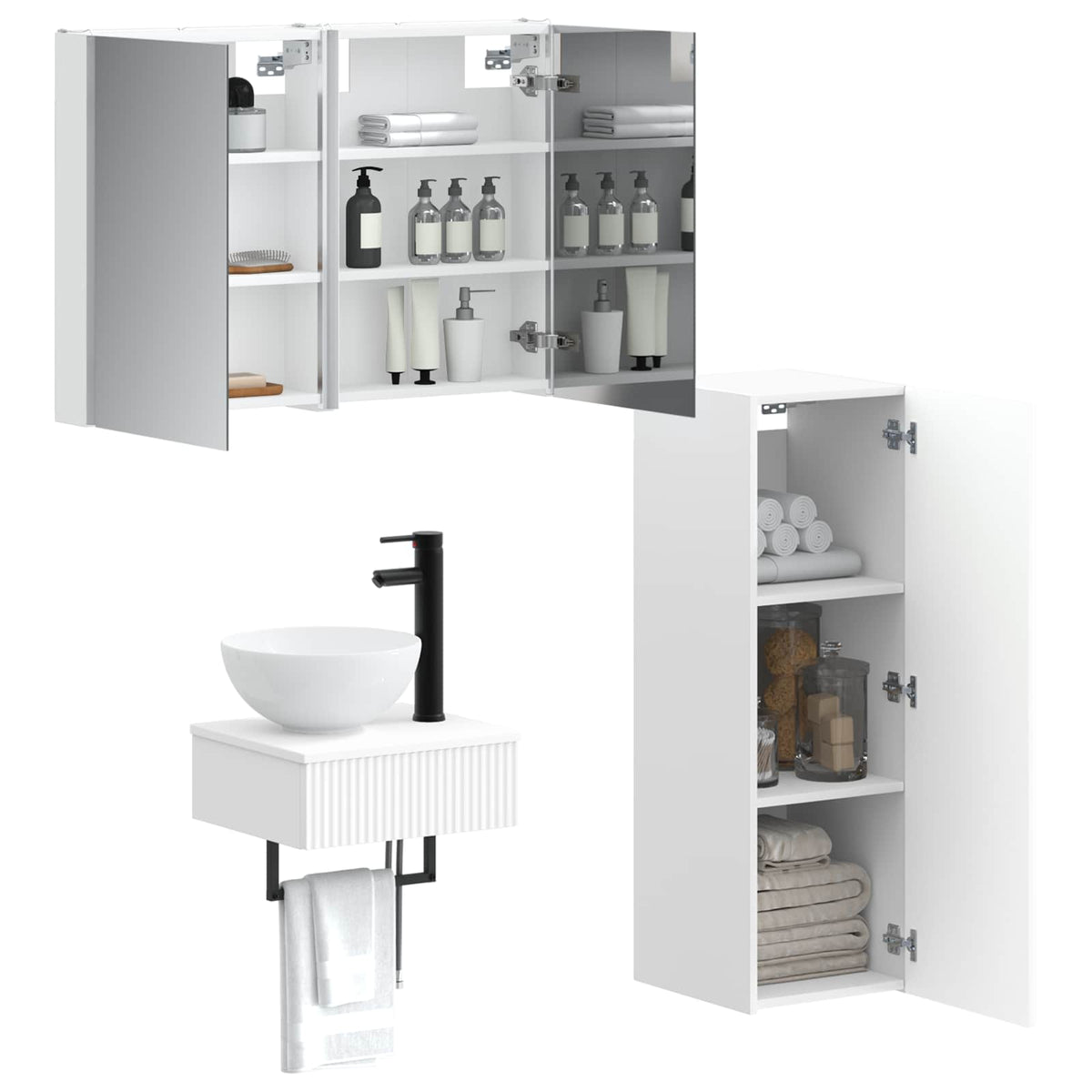 vidaXL Bathroom Cabinet Set 4 pcs White Engineered Wood 3