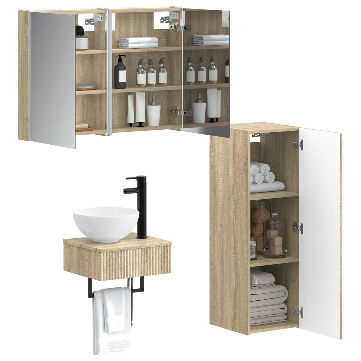 vidaXL Bathroom Cabinet Set 4 pcs Sonoma Oak Engineered Wood 3