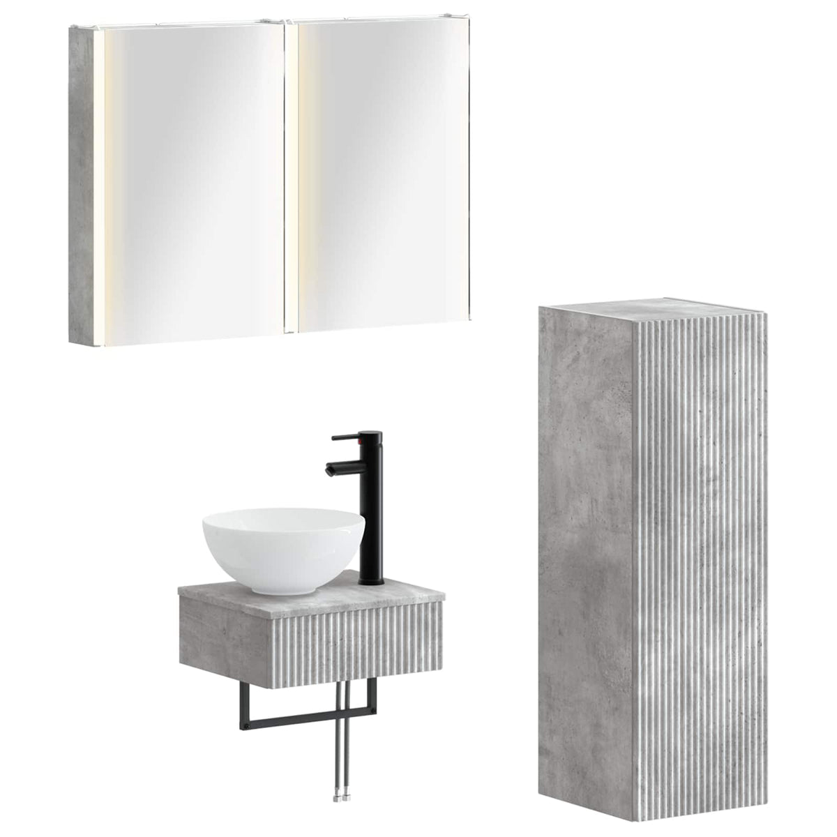 vidaXL Bathroom Cabinet Set 4 pcs Concrete Grey Engineered Wood 2