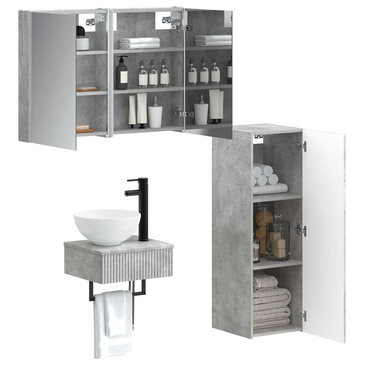 vidaXL Bathroom Cabinet Set 4 pcs Concrete Grey Engineered Wood 3
