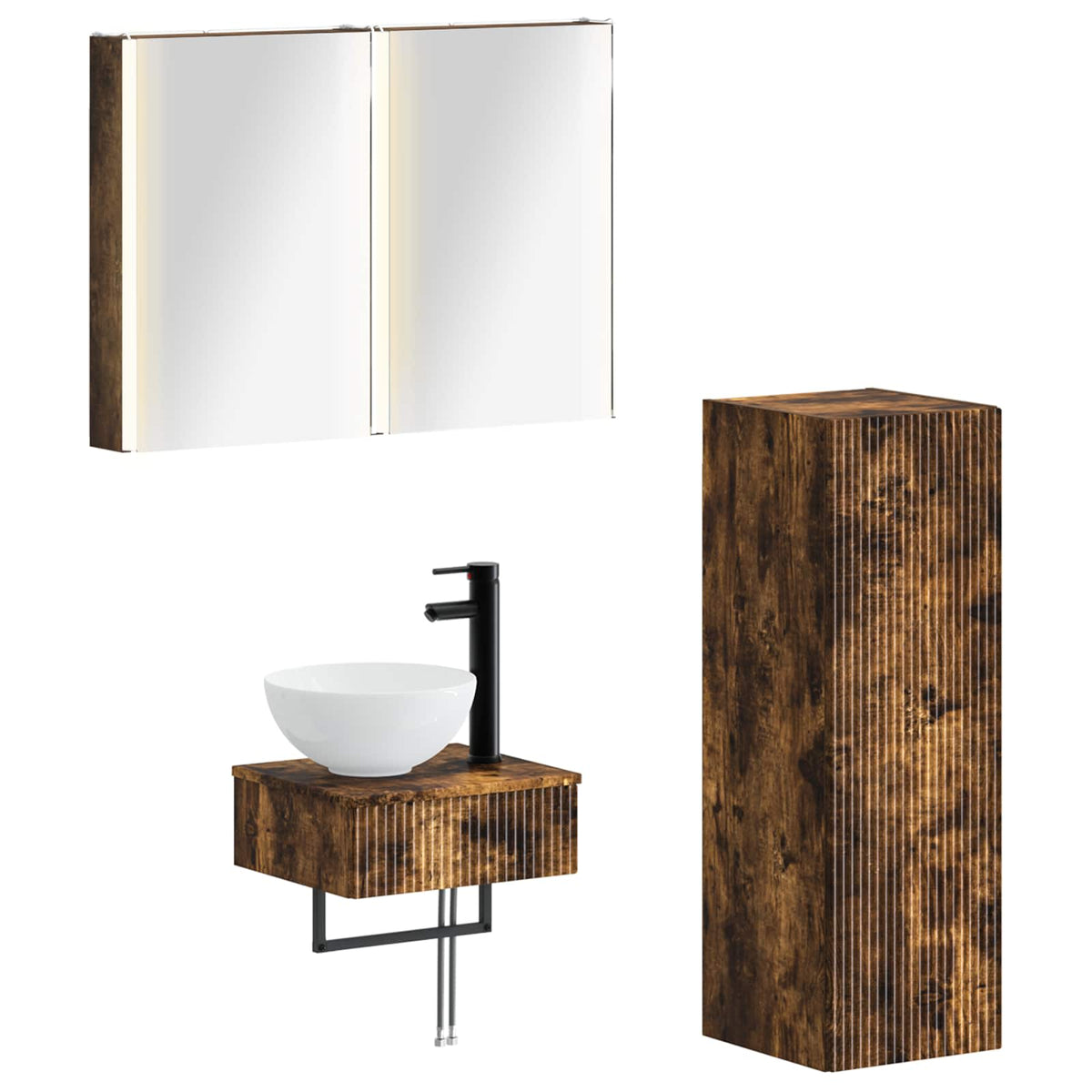vidaXL Bathroom Cabinet Set 4 pcs Smoked Oak Engineered Wood 2
