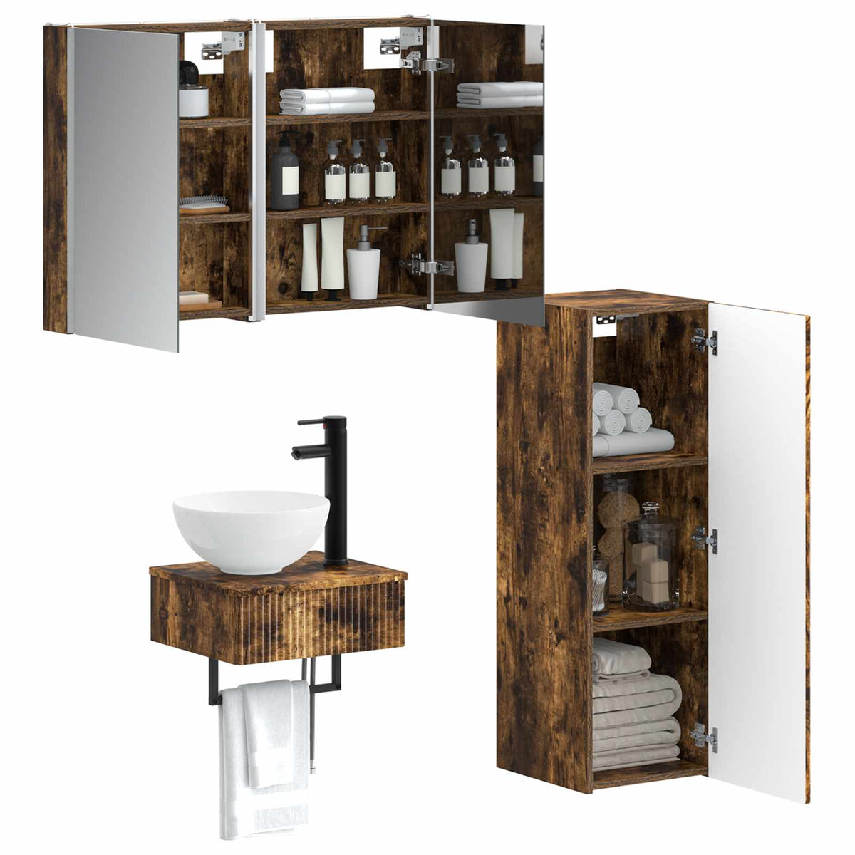 vidaXL Bathroom Cabinet Set 4 pcs Smoked Oak Engineered Wood 3