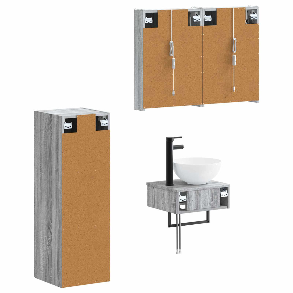 vidaXL Bathroom Cabinet Set 4 pcs Grey Sonoma Engineered Wood 5