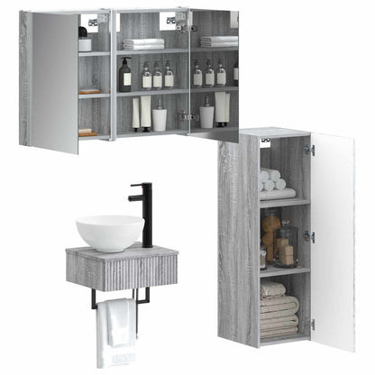 vidaXL Bathroom Cabinet Set 4 pcs Grey Sonoma Engineered Wood 3