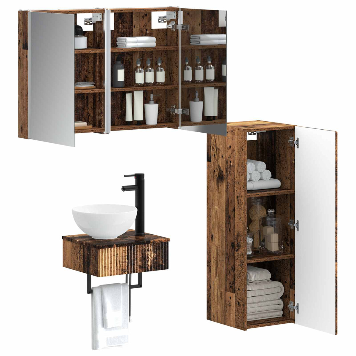 vidaXL Bathroom Cabinet Set 4 pcs Old Wood Engineered Wood 3