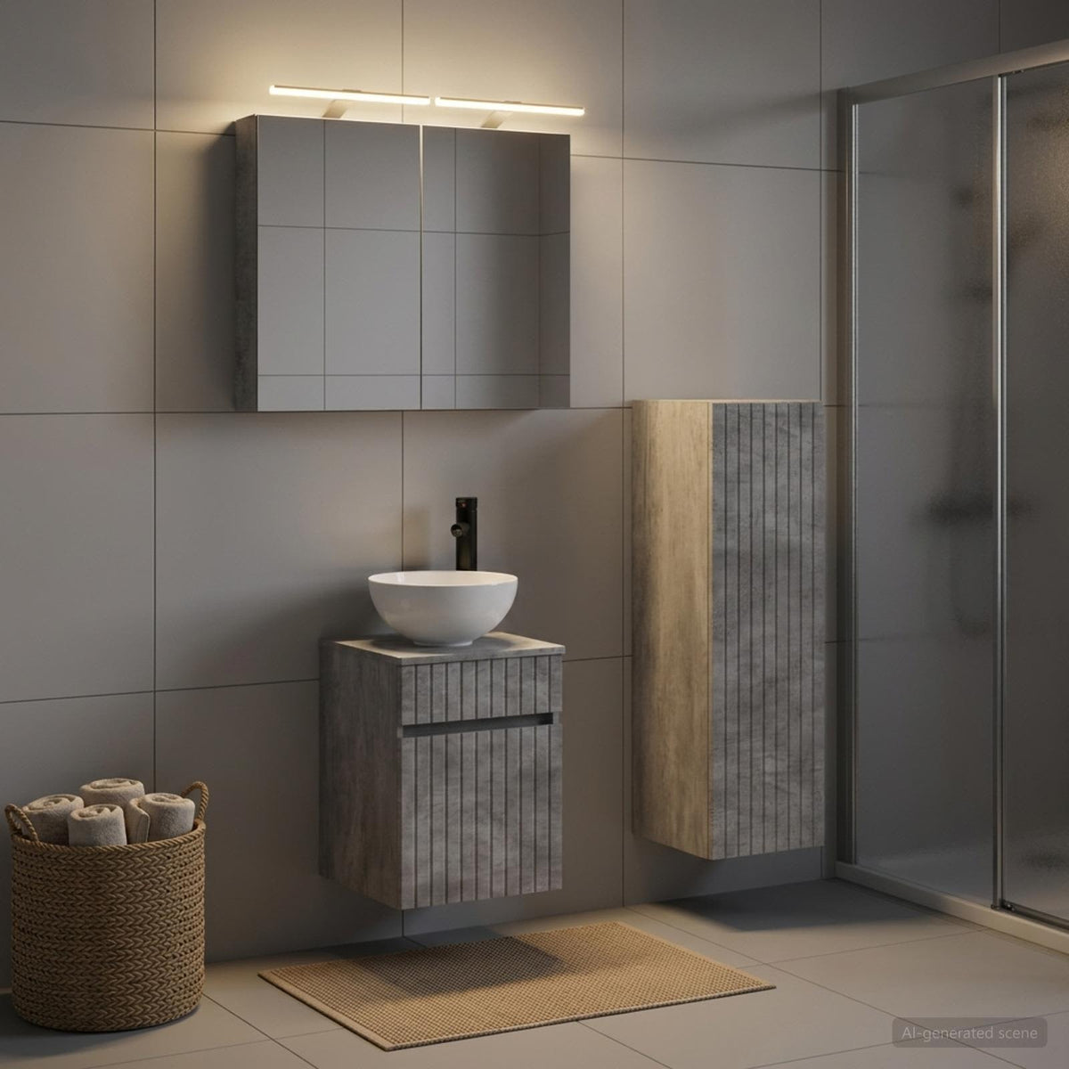 vidaXL Bathroom Furniture Set 4 pcs Concrete Grey 4