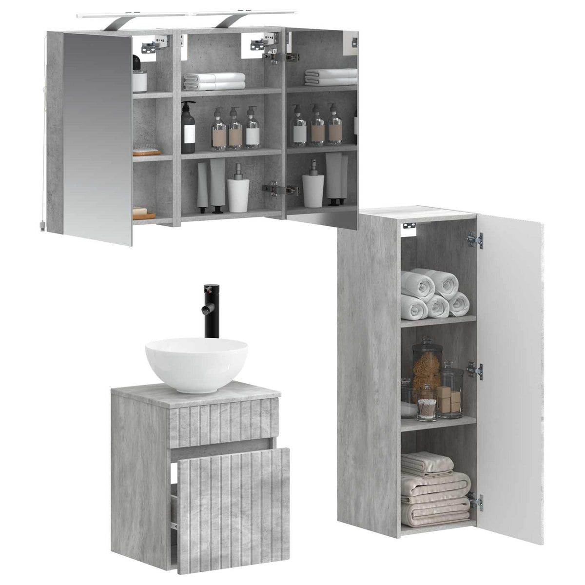 vidaXL Bathroom Furniture Set 4 pcs Concrete Grey 3