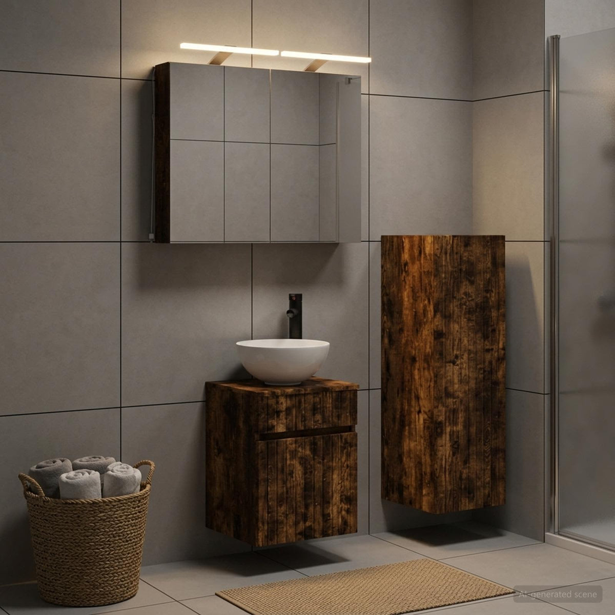 vidaXL Bathroom Furniture Set 4 pcs Smoked Oak 1
