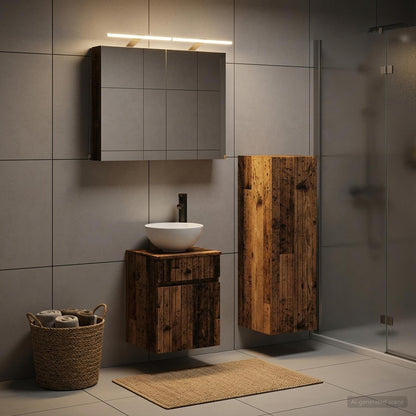 vidaXL Bathroom Furniture Set 4 pcs Old Wood Engineered Wood and Glass 4