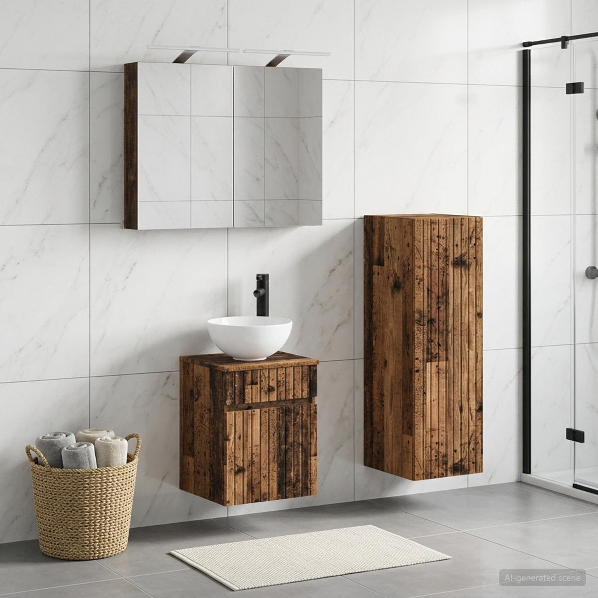 vidaXL Bathroom Furniture Set 4 pcs Old Wood Engineered Wood and Glass 1