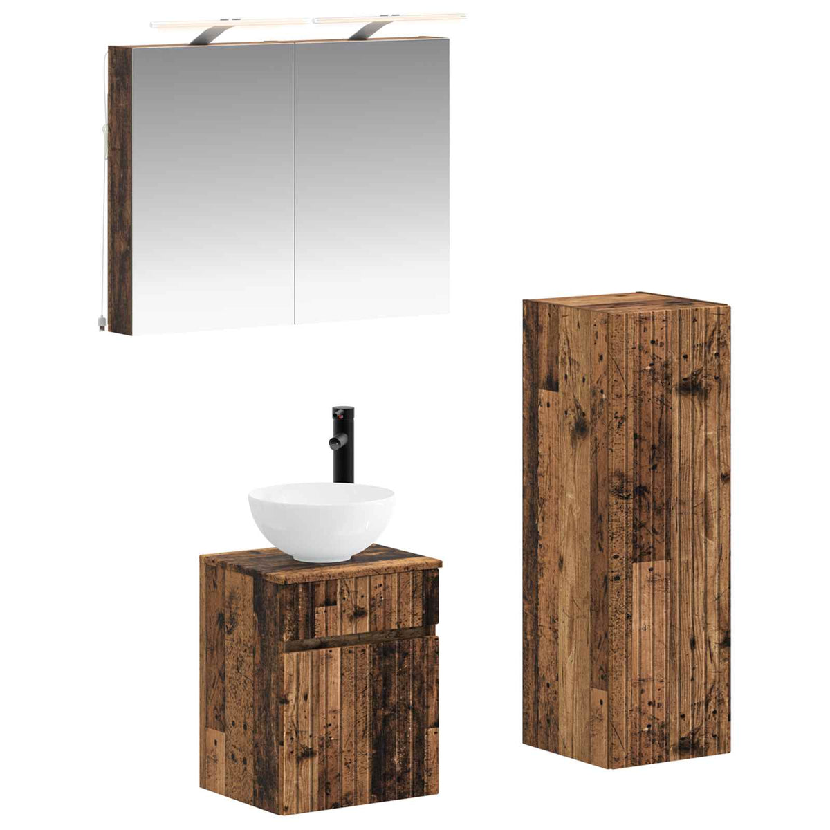 vidaXL Bathroom Furniture Set 4 pcs Old Wood Engineered Wood and Glass 2