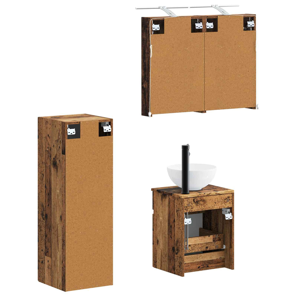 vidaXL Bathroom Furniture Set 4 pcs Old Wood Engineered Wood and Glass 5